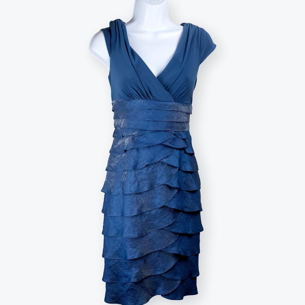 Adrianna Papell Blue Sheath Cocktail Dress Shutter Skirt 4